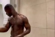 Naughty guy shows off big dick in shower
