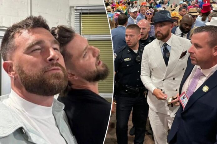 Travis Kelce parties it up without Taylor Swift ahead of Kentucky Derby