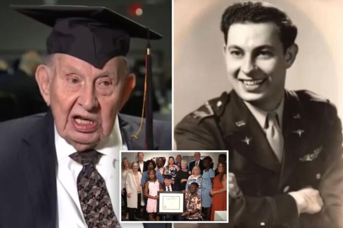 WWII veteran, 100, finally receives college diploma nearly 60 years after graduation