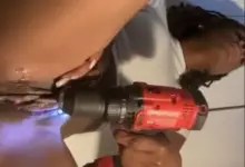 Woman fucks herself with an Electric Drill