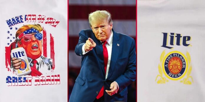 Unlicensed T-shirts of Trump plugging Miller Lite, Budweiser, and Coors are all over TikTok