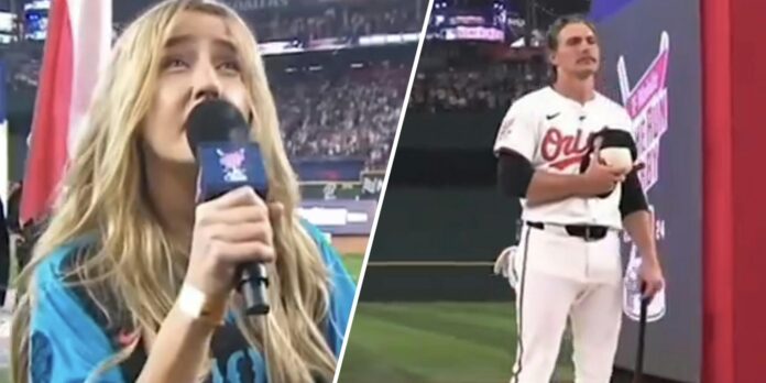 Country star Ingrid Andress performs a national anthem so cringeworthy even the players couldn’t keep a straight face