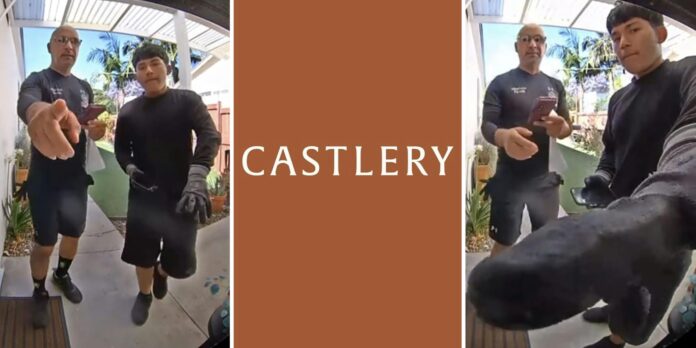 ‘They pretended to ring my doorbell’: Customer catches Castlery delivery drivers pretending to deliver her couch on Ring camera