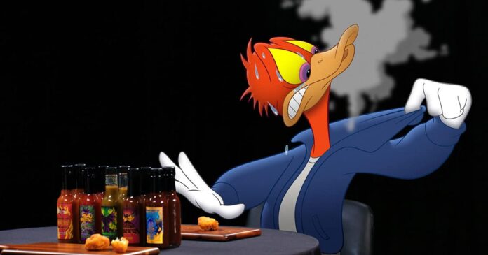 Donald Duck appears on a special episode of Hot Ones to celebrate 90 years of ruffling feathers at Disney