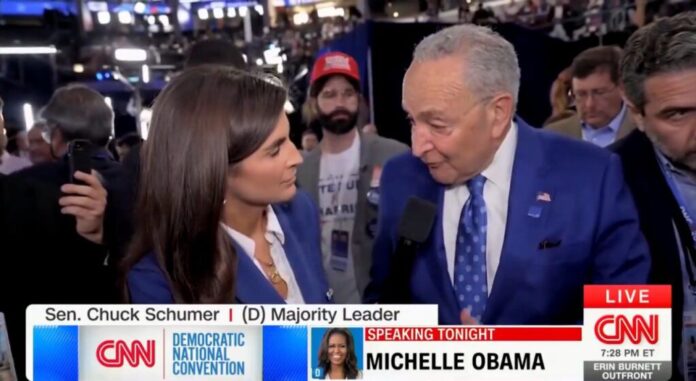 PHOTO: Matt Walsh in disguise at DNC Convention floor 2024 wearing fake ponytail wig for Charles Manson movie as he photobombed CNN