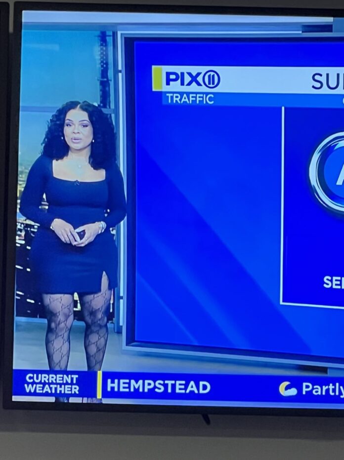 STOCKINGS PHOTO: Meteorologist, Star Harvey, seen wearing pantyhose on PIX11 weather channel live TV