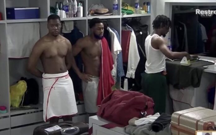 VIDEO: BBNaija S9 housemate, Shaun Okojie, erected dick goes viral with towel round his waist in the dressing room