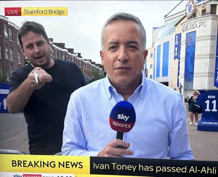 VIDEO: Laughters as man harassed Kaveh Solhekol with a dildo outside Stamford Bridge on Deadline Day on Sky Sports live