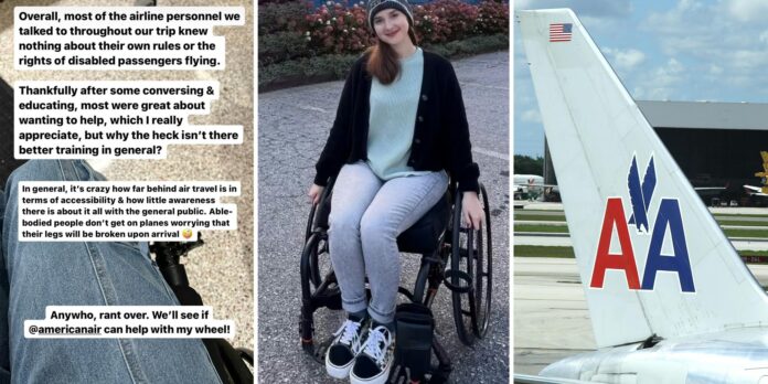 ‘Another attendant who witnessed the interaction came over to me’: Woman says American Airlines destroyed her wheelchair. It was inside the cabin