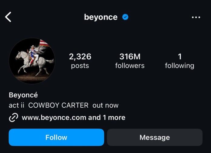 PHOTO: Beyonce lost 4M followers as her followers dropped from 320M to 316M over involvement with Diddy Combs