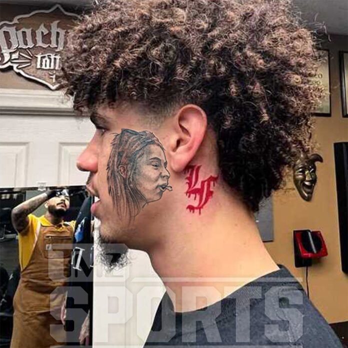 PHOTO: Report that LaMelo Ball showed of Hailey Welch’s Hawk Tuah neck tattoo is FAKE NEWS