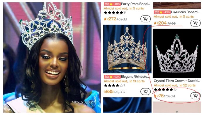 PHOTO: South Africans laugh as Chidimma Vanessa Adetshina is wearing R76 Crystal Tiara  crown from TEMU after winning Miss Universe Nigeria 2024