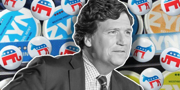 Tucker Carlson over zyn pouches and democratic and republican animal pins