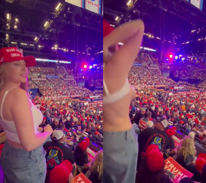 Woman flashes her Boobs at Trump’s rally in New York (video)