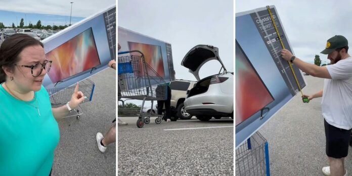 ‘For $250 I’ll carry it home’: Walmart shopper buys 65-inch Samsung TV. Then she tries to load it onto her Tesla