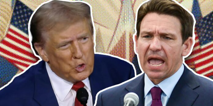 Donald Trump and Ron DeSantis over american flags