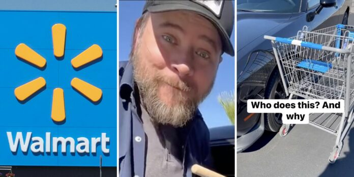 ‘Never thought about rims… thanks for the suggestion!’: Customer notices Walmart shopping cart zip-tied to Dodge Challenger in the parking lot. Why?