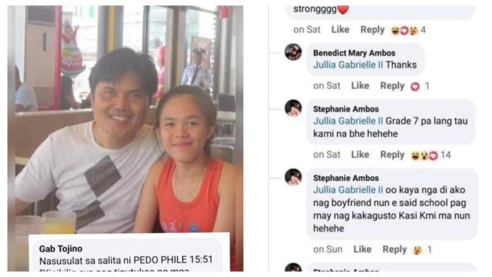 PEDOPHILE PHOTO: Filipinos are tagging their police after Grade 7 teacher, Benedict Mary Ambos, admits to grooming his wife, Stephanie Ambos, as a minor girl in public school in trending proud Facebook post