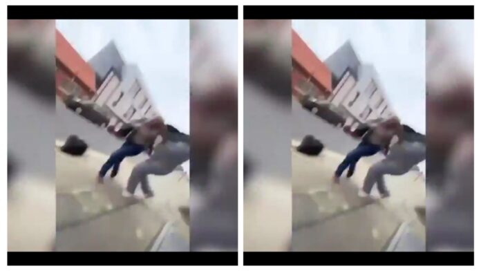 VIDEO: Muslim lady wearing hijab beat up white girl while kicking her on the head on the ground at Grote Molenweg in Stabroek, Belgium