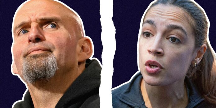 John Fetterman(l), AOC (r)