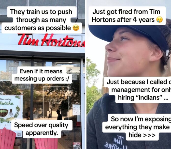 VIDEO: Outrage as woman, Amyia Davis, got sacked after she asked Tim Hortons management why they are refusing to hire Canadians and making them reheat’s frozen donuts in viral TikTok video