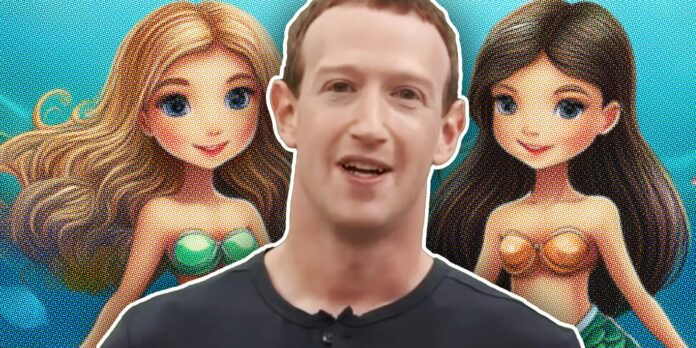 Mark Zuckerberg over AI mermaid illustration