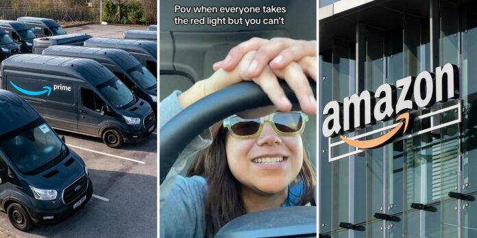 ‘Close your eyes and hit the gas!!!’: Amazon worker gets stuck at malfunctioning red light. She’s not allowed to run it